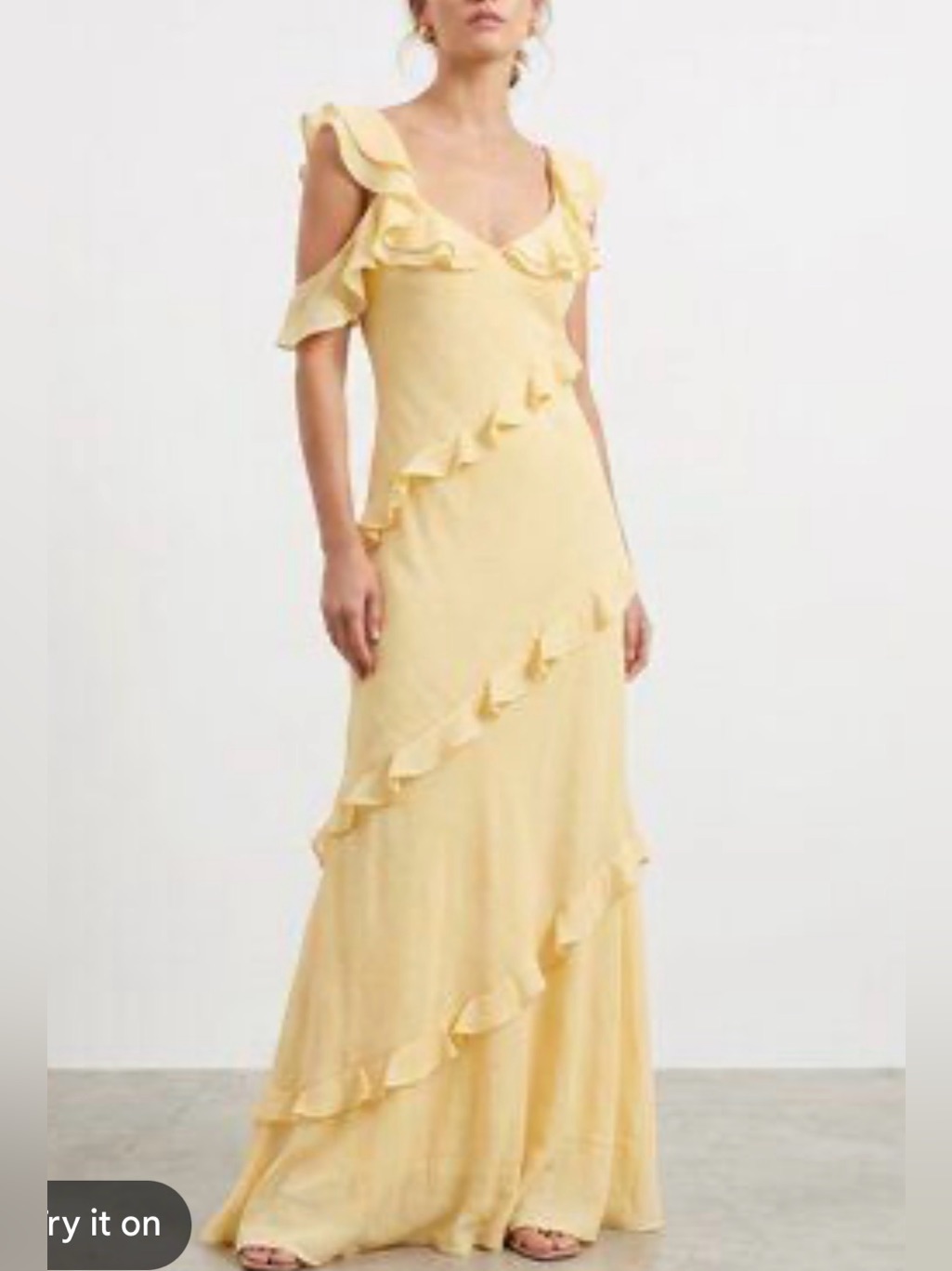 Yellow Ruffled Cold-Shoulder Maxi Dress